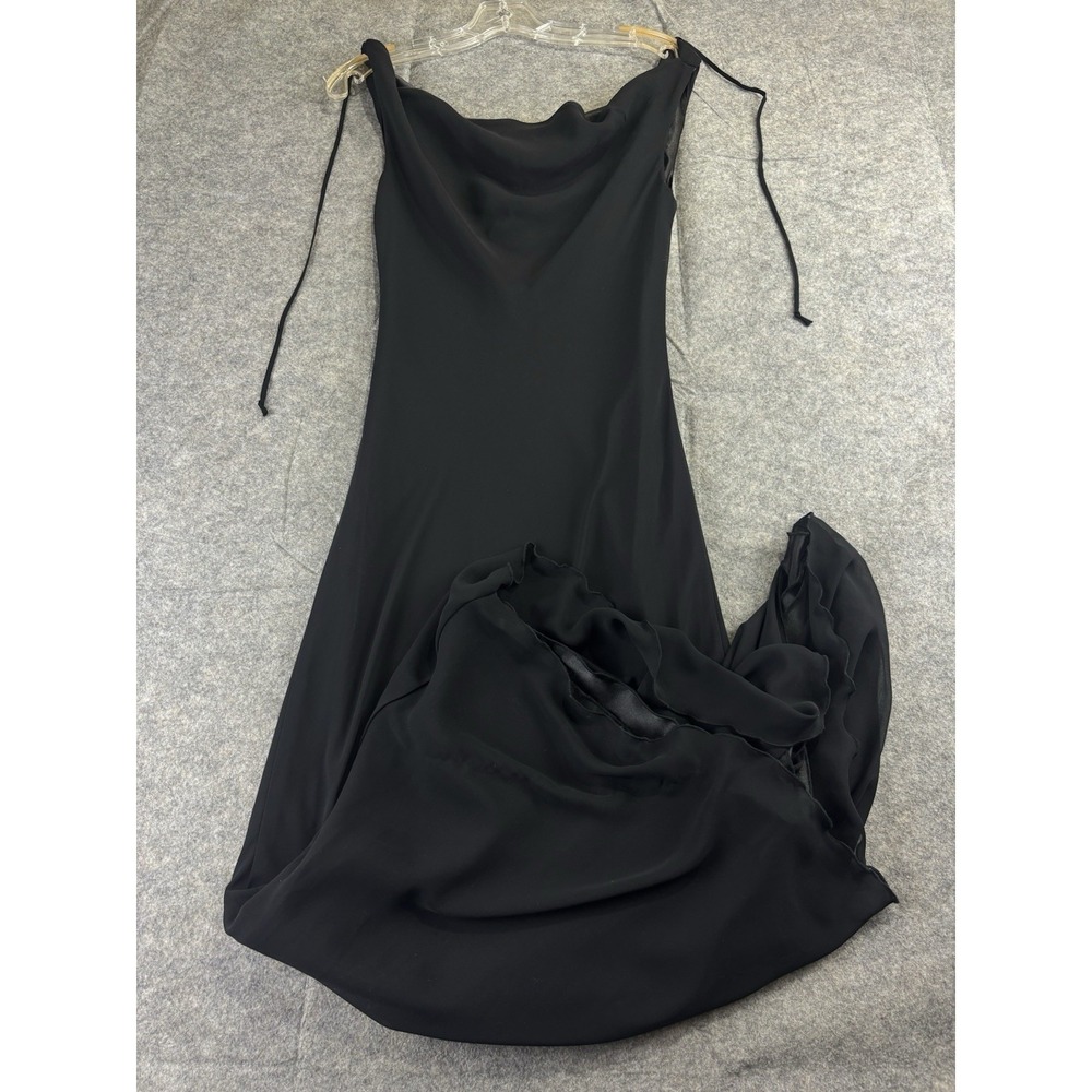 Women's XS Black Reversible Satin Chiffon Cowl Neck Sleeveless‎ Slip Maxi Dress